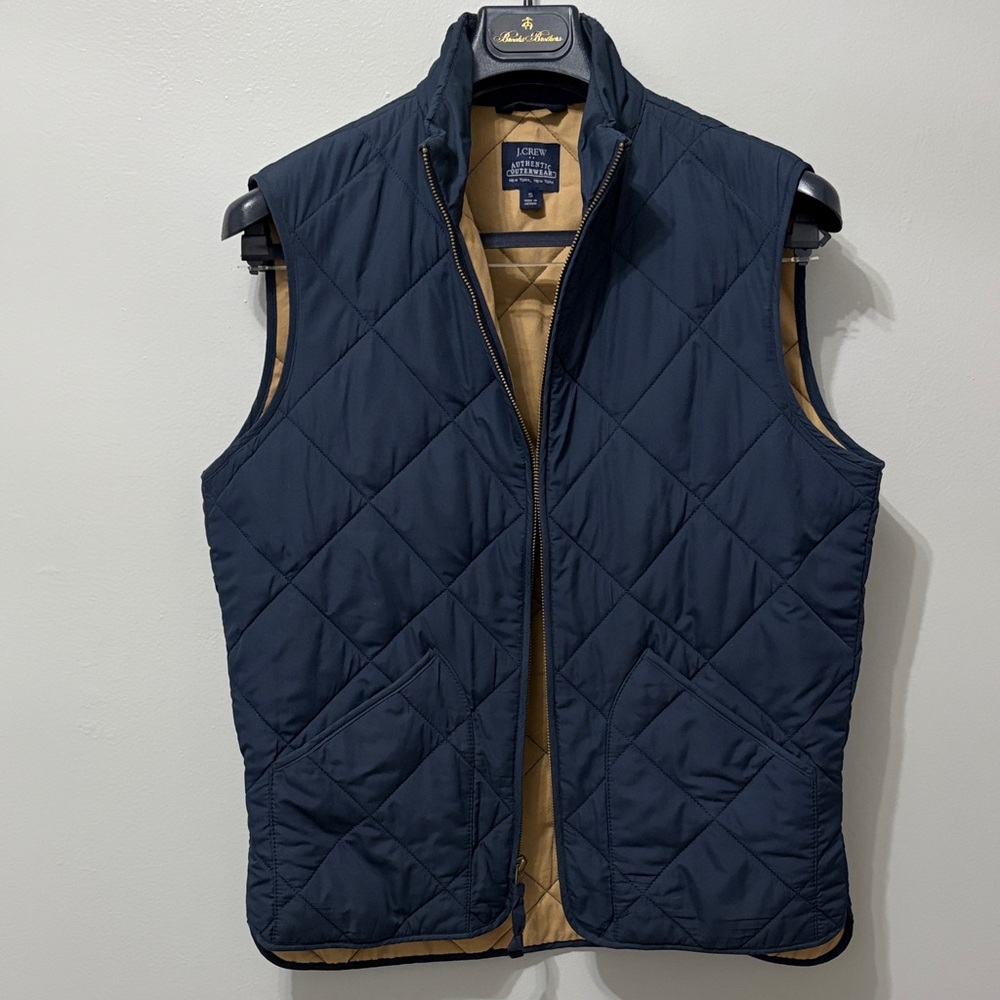 J. Crew Navy Quilted Vest with Tan Lining